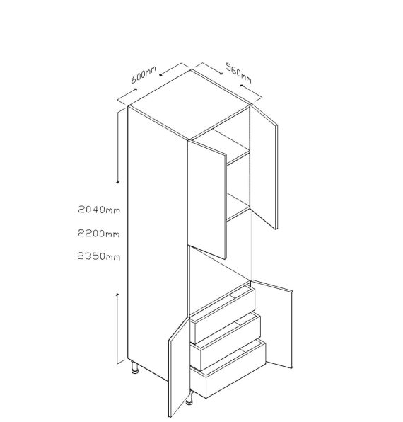 220 CM TALL CABINET THREE HIDDEN DRAWERS