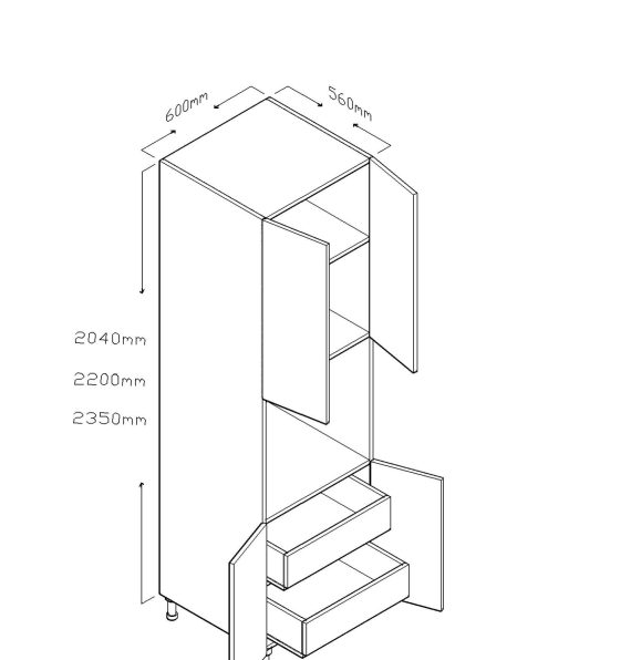 ECO 204 CM OVEN CABINET TWO HIDDEN DRAWERS